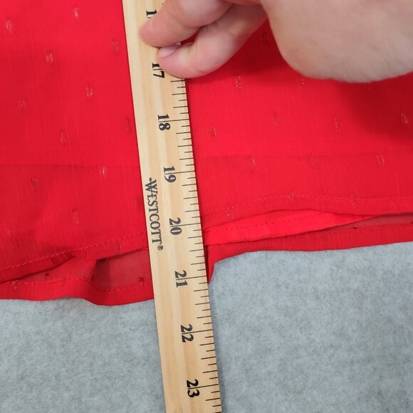 Sunsets & Sweet Tea M Red Chiffon 3/4 Sleeve Ruffle Frill Lined Blouse Top Night - Picture 7 of 12